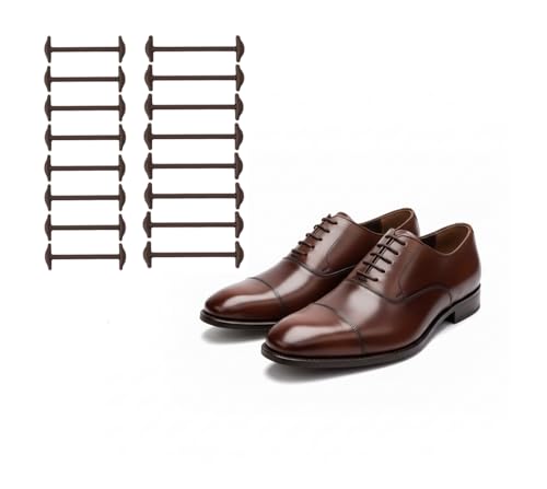 Koollaces Elastic No Tie Dress Shoe Laces for Men – Silicone Anchor-Type Laces, Black & Brown (16pcs Brown)