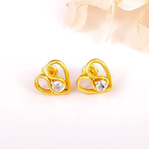 GIVA 925 Silver Golden Zircon Studded Heart Earrings |Studs to Gift Women and Girls | With Certificate of Authenticity and 925 Stamp | 6 Months... - Image 5