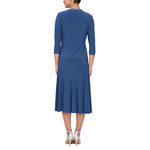 Image of Alex Evenings Women's 2 Piece Tea Length Jacket Dress with Sequin Beaded Trim