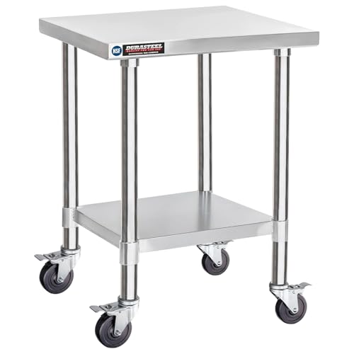 Image of DuraSteel 30x18 NSF Stainless Steel Cart Work Table - Heavy Duty Rolling Food Prep Table - Metal Utility Cart on Wheels Caster, Grill Stand Microwave Outdoor Kitchen Tables Countertop Island Large Top