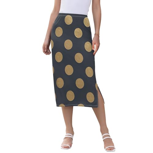 Women Flowy Stretch Midi Slip Skirt Summer Skirt with Slit