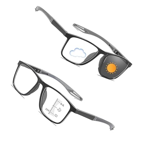 Genérico Gafas De Presbicia Bifocales Progresivas Fotocromáticas Inteligentes Deportivas Gafas De Lectura Ultraligera Cómodas Anti-luz Azul Lentes Para Leer Autograduables Progresivos(Negro,1)