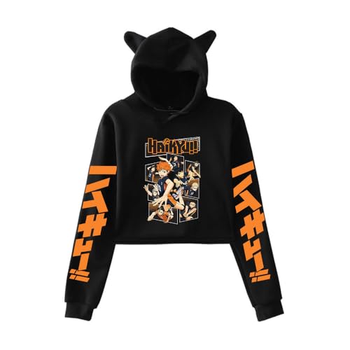 LKY STAR Haikyuu!! Sudadera Anime con Capucha de Orejas de Gato,Estampada de Manga Larga con Orejas de Gato Mujer Niña Hoody Cosplay Sweatshirt
