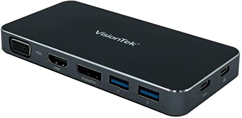 VisionTek VT200 USB-C Portable Dock - Dual Display - 100W Power Passthrough - Thunderbolt 3 - VGA - HDMI - DisplayPort - 2X USB 3.0 - for Dell/Surface/Mac M1/Chromebook & More - White Box - (901226)
