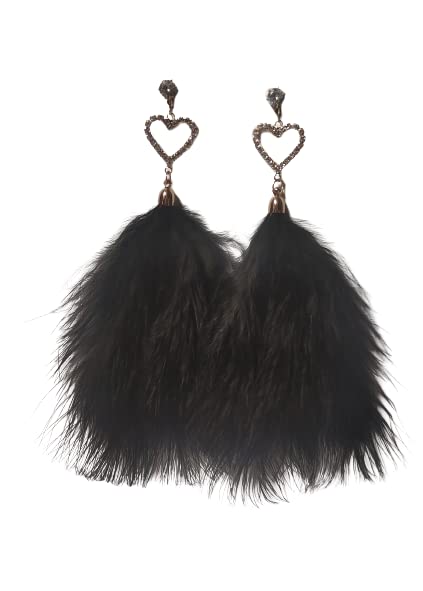 MEBELLAHeart design AD Stone Black Feather long Tassel Lightweight Earrings for Girls & Women