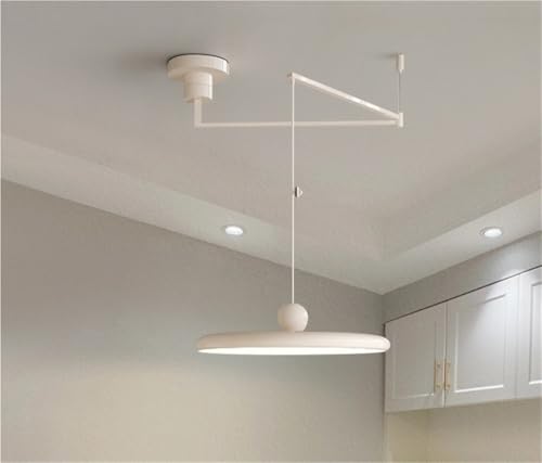 Lampada a Sospensione Regolabile con Braccio Oscillante, LED Dimmerabile, Design Moderno a Disco Volante in Metallo Colore Crema, per Isola Cucina, Sala da Pranzo, Soggiorno​(C)