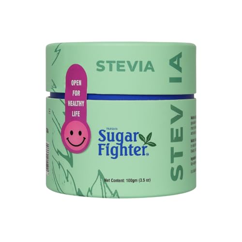 Image of Sugar Fighter Stevia Powder Jar- 100g | Zero Calorie & Fat-Free Sweetener | Natural Stevia Powder | Sugar Free | Non-GMO, Plant-Based Sugar Alternative | Zero Sugar Sweetener | Pack of 1