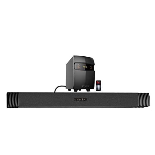 Sykik SBME2SUB Bluetooth Sound Bar with subwoofer, Wireless Remote, FM Radio, RCA Input, USB, SD Ports and bass Control