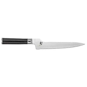 Shun Cutlery Classic Offset Bread Knife 8.25”, Long Serrations Glide Through Bread, Ideal for Cakes and Pastries, Authentic, Handcrafted, Japanese Serrated Kitchen Knife,Black