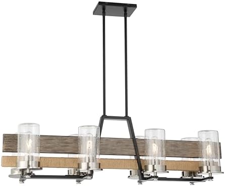 Minka Lavery 2768-733 Silver Creek Outdoor Island Chandelier, 8-Light, 480 Total Watts, 38.5-in H x 11.38-in W, Stone Grey, Coal Black, and Brushed Nickel