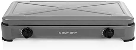 Campart Travel Gas Stove, 2 Burners, 3 kW, Thermal Safety System, Detachable Lid, Compact, Portable, Grey