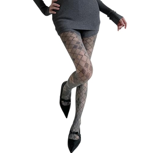 Lerpwige Medias de malla para mujer con encaje vintage y estampado floral irregular. Medias para fiestas, discotecas o citas. Medias de nailon, Rombo, Talla única