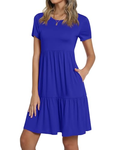 Image of TAOHUADAO 2026 Summer Dresses for Women Short Sleeve Ruffle Casual Sundress with Pockets