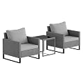 Outsunny 3 Pieces Patio Furniture Set, Wicker Conversation Bistro Set with 4 Soft Cushions, Rattan Chairs and Glass Coffee Table for Backyard, Porch, Poolside, Balcony, Gray