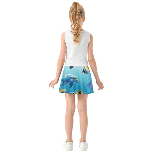 Athletic Shorts Girls Skorts Toddler Tennis Skirts Breathable Flowy Skirt Cute Dolphins Fish Blue 3t4