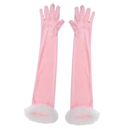 Ipetboom Long Gloves Women Formal Bridal Gloves for Wedding Plush Trim Dressy Wedding Party Accessory