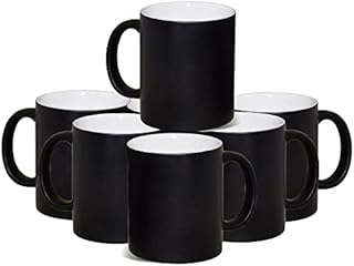 KARAVI Set of 6 Sublimation Black Colour Changing Matte 11oz Mugs Ceramic Blank Coffee Mug