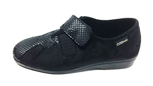 COSDAM Zapatilla de Calle/Mujer Material Bamara/Ancho Especial/Negro/Cuña 3 cm/Cierre fácil/Talla 38 Cover