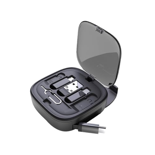 Scatola di immagazzinaggio compatta multi-funzionale per cavi con adattatori per ricarica di telefono tablet computer e trasferimento dati.