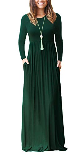 Image of EUOVMY Women's Long Sleeve Loose Maxi Dresses Casual Long Dresses with Pockets