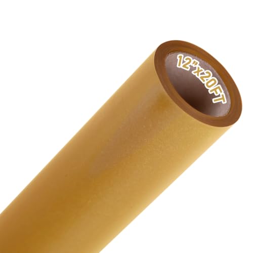 Image of FUNKAKA Heat Transfer Vinyl Reflective Golden HTV Roll, 12 inch x 20ft Reflective Iron on Vinyl for All Cutter Machine, HTV Vinyl for T-Shirts Easy to Cut & Weed for Heat Vinyl DIY Design
