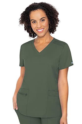 Med Couture Touch Women's V-Neck Knit Back Top, Olive, Medium #TOP16