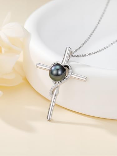 Black Pearl Necklacce for Women Sterling Silver Moissanite Black Freshwater Pearl Pendant Necklace Anniversary Jewelry Christmas Birthday Valentine Gifts for Women Wife Her Mom4