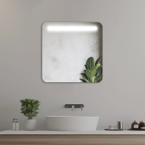 Home Glow 60 cm Specchio da Bagno LED Specchio da bagno con LED quadrato Specchio LED con interruttore touch Specchio da bagno con luci nella parte superiore