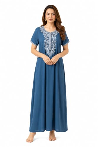 Image of BellaMora Nighty| Nighty for Women Stylish| Alpine Nighty for Women| Night Gown for Women Stylish| Breathable Alpine Fabric| Elegant Embroidery|