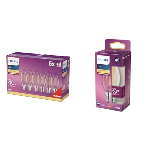 Ampoule LED E14 Philips flamme blanc chaud claire lot de 6