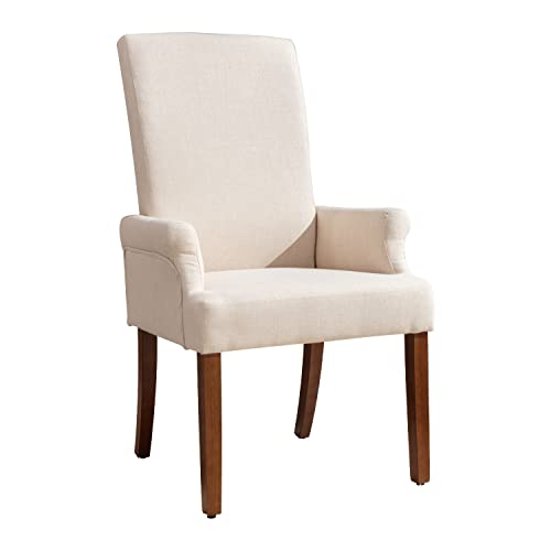 Restworld Fabric Arm Dining Chair,Tufted Upholstered High Back Nailed Trim With Untique Oak Wood Legs For Kitchen Restaurant Room Bedroom (Ivory) #TOP5