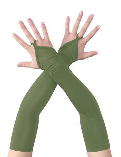 Islis Stretchy Spandex Fingerless Gloves - Elegant Elbow-Length Vintage Gloves for Gatsby Opera Prom Pageants Halloween (Olive One Size)
