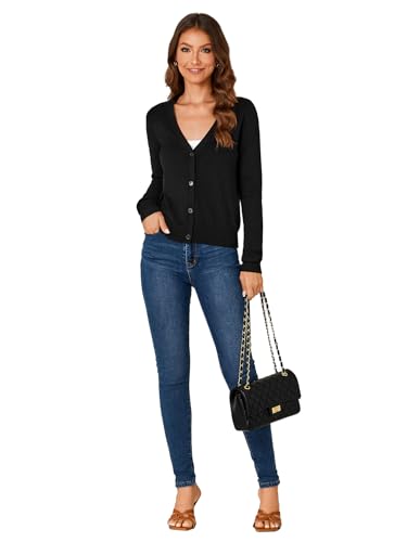 Image of LYANER Women's Lightweight V Neck Button Down Long Sleeve Cardigan Sweater Top