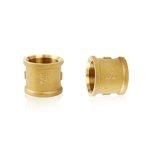 YOUZMY 2 Stück Messing Muffe Doppelnippel 1/2 Zoll IG x IG, Innengewinde-Verbindungsstück Adapter, Doppelmuffe Messing Muffe 1/2 Zoll, Doppelmuffe Anschlussnippel für Rohranschluss (1/2\)