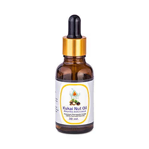 Image of KUNJ Kukui Nut Oil (Aleurites moluccanus) 30ML - 100% Pure & Natural, Cold Pressed, Undiluted - Therapeutic Grade Carrier Oil for Skin Care, Hair Nourishment & Hydration