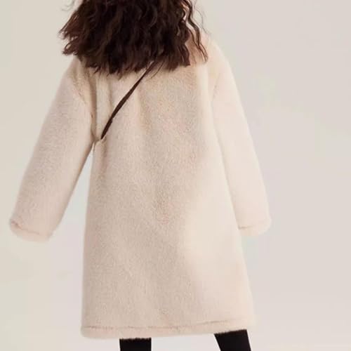 Girls Faux Fur Jacket Long Trench Coat Fuzzy Fleece Winter Warm Stand Collar Windbreaker Overcoat 6-16 Years2