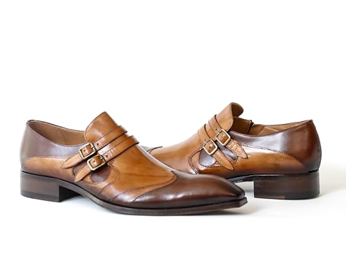 Jo Ghost 4952BIS Italian Cognac/Brown Leather Shoes with Buckles and Zip4