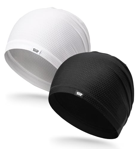 THINDUST 2Pcs Summer Mesh Breathable Skull Beanie - Soft Stretchy Slouchy Beanie Hat Men Women for Running Cycling Gym