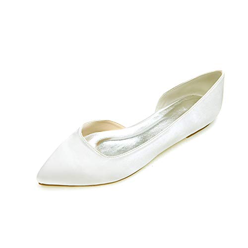 CCBubble Women Satin Wedding Flats Pointed Toe Slip on Party Dress Ballet Flat Shoes-2046-08