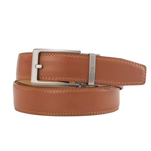 Image of Tonywell Men's Leather Ratchet Belt, 1 3 /8 inch Adjustable Dress Belt, Trim to Fit