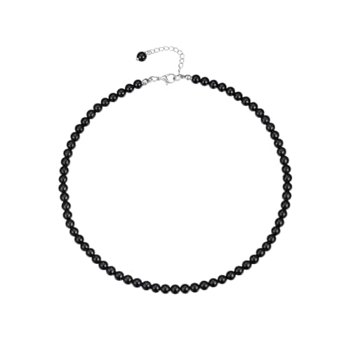 FindChic Fake Pearl Necklace for Women 6mm/8mm Round Crystal Pearl Choker Necklace for Mother, Black & White diameter 6mm (black pearl)