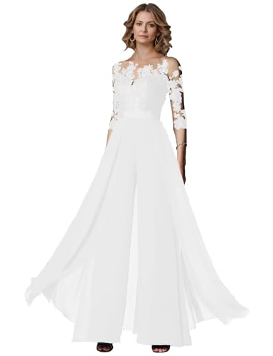 Elegant Women's Wedding Guest Outfits Evening Party Formal Jumpsuit Laces Mother of Groom Pantsuits 2026 White