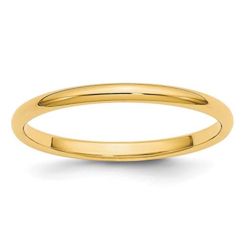 14K Yellow Gold 2mm Half Round Band Size 4 to 14 - Main Image
