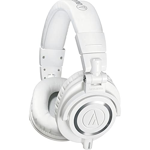 Audio-Technica ATH-M50x Closed-Back Monitor Headphones (White) Bundle with Auray Headphones Holder and Headphones Case