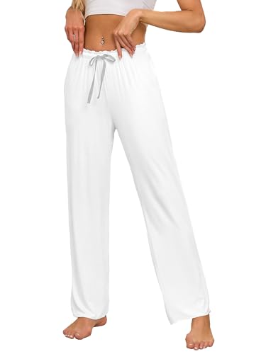 COLORFULLEAF Women's Bamboo Rayon Pajamas Pants Wide Leg Yoga Pants Casual Loose Cozy Sweatpants with Pockets