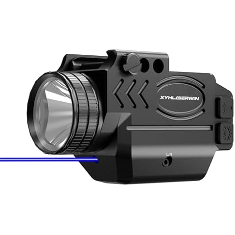 XYHlaserwin 1000 Lumens Tactical Flashlight Compact Rail Mount Weaponlight, Blue Beam and White LED Combo with Strobe Function, Magnetic Rechargeable, Laser Class IIIA,Less Than 5mW Cover