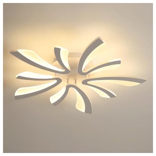 Lumiup Lámpara de Techo Moderna, 50W Plafón LED Techo Blanco, V-Shaped Luces de Techo Acrílico, Focos LED Interior Techo para Dormitorio, Cocina, Balcón, Comedor, 3000K Blanco Cálido (5 Cabezas/Ø72CM)