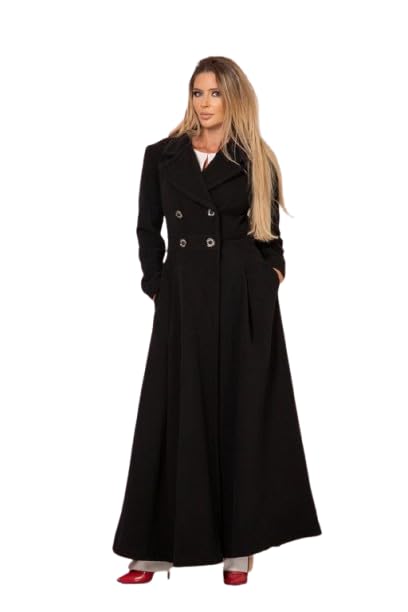 PATAKADEVI Women's Black Woolen Over Coat | Long Full Sleeve Winter Jacket | Stand Collar | Single Breasted Closure | Side Pockets | Comfortable Warm Casual Winter-image-27