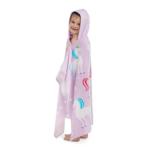 Wildkin Kids Hooded Beach Towel – 100% Cotton, Snap Front for Bath, Pool & Beach - Unicorns