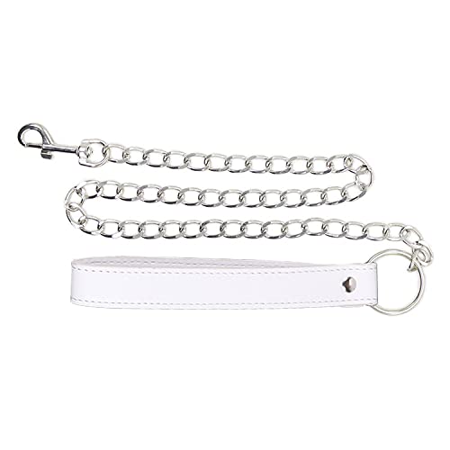 LEWECEEO Metal Chain Leash with PU Handle Collar Choker Chain Leash (White)